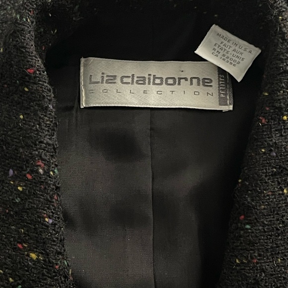 Vintage Liz Claiborne Black Speckled Pocketed Wool Tweed Blazer Petite Size 2 - Picture 2 of 7